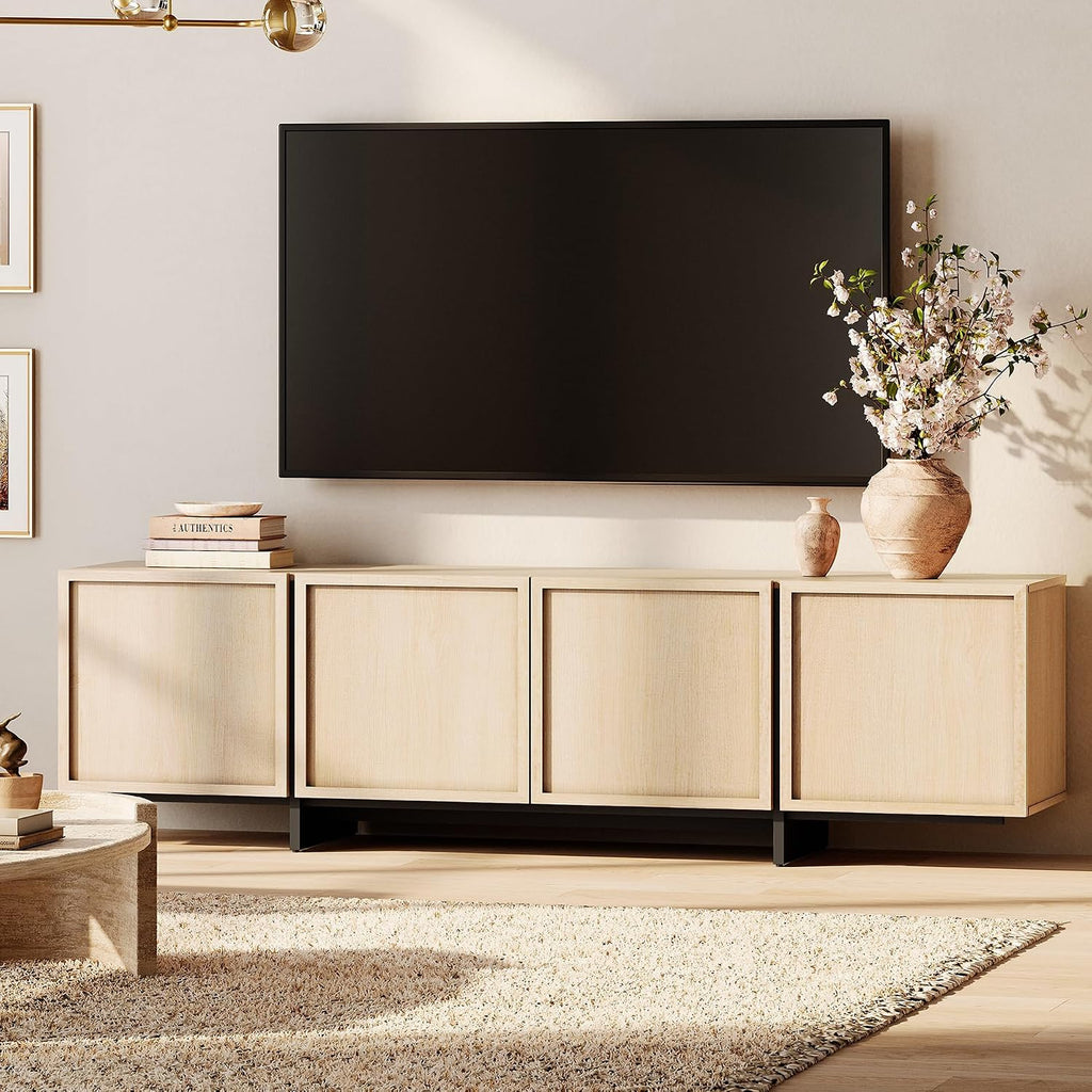 WAMPAT Modern TV Stand for 32-75 inch TVs, Wood Entertainment Center with Storage Cabinets, Media TV Console Table for Living Room, Oak Light Oak