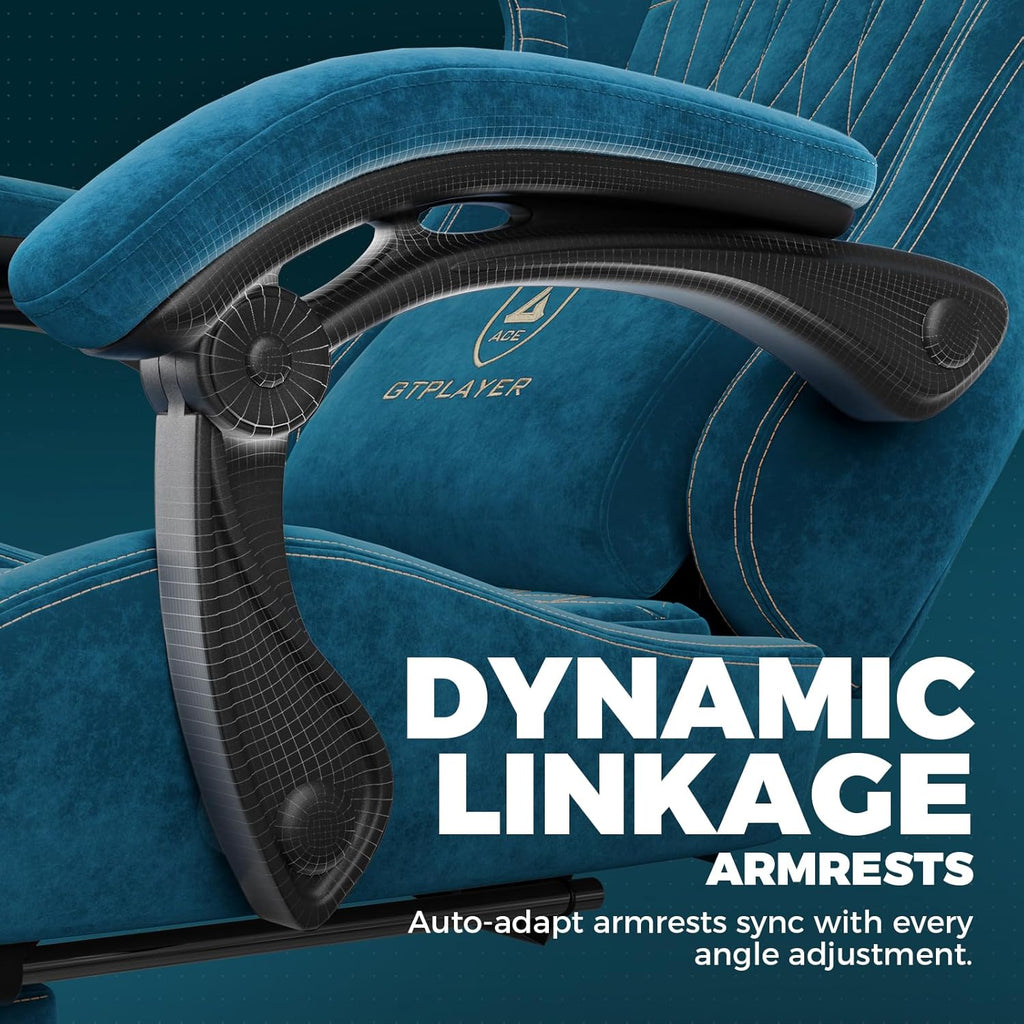 GTPLAYER ACE-PRO Music Gaming Chairs – Built-in Speakers, App Support & Bluetooth Control, Computer Game Chairs with Footrest for Adults, Ergonomic Reclining Silla, Linkage Armrest, Blue 【Velvet】