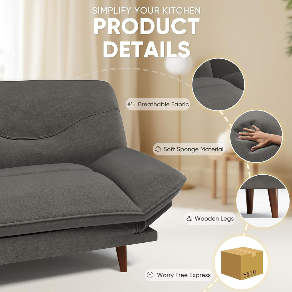 JUMMICO Convertible Futon Sofa Bed, Sleeper Futon Couch with Adjustable Backrest and Armrests, Modern Loveseat with Sturdy Wood Frame for Small Spaces, Apartments (Fabric, Dark Gray)