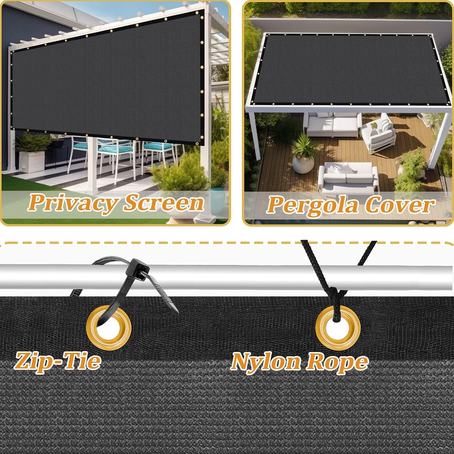Shade&Beyond Customized Size 14' X 20' Shade Cloth with Grommets, 90% UV Protection Pergola Shade Cover Mesh Tarp Sun Screens for Patio GN06, Dark Gray