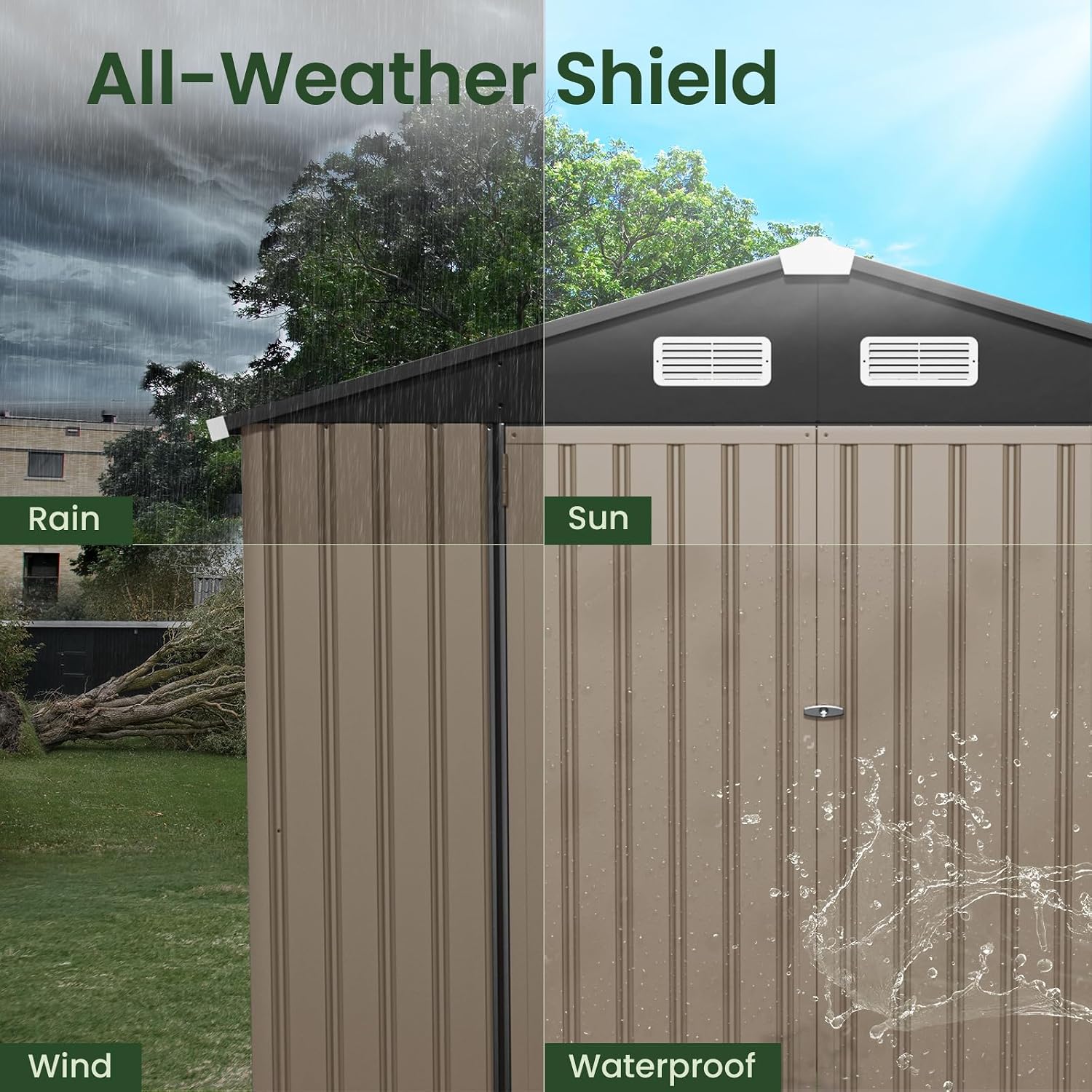 GVDV 8x6 FT Full Size Outdoor Metal Storage Shed with Floor, Durable Garden Shed with Reinforced Sidewall Girts & Updated Frame Structure, All-Weather Shelter for Backyard, Patio, Tool, Bike Storage