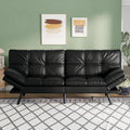 Opoiar 71' L Covertible Futon Sofa Bed,Faux Leather Futon Couch, Memory Foam Modern Loveseat Sleeper, Small Splitback Sofa Couches for Living Room,RV,Home Office,Apartment,Black