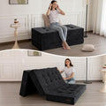 MAXYOYO 6' Folding Sofa Bed for Floor, Tufted Tri-Fold Floor Mattress with Chenille Fabric, Twin Size Portable Sofa Couch Guest Mat for Adults, Foldable Topper for Camping, Black, 35.4'x75'