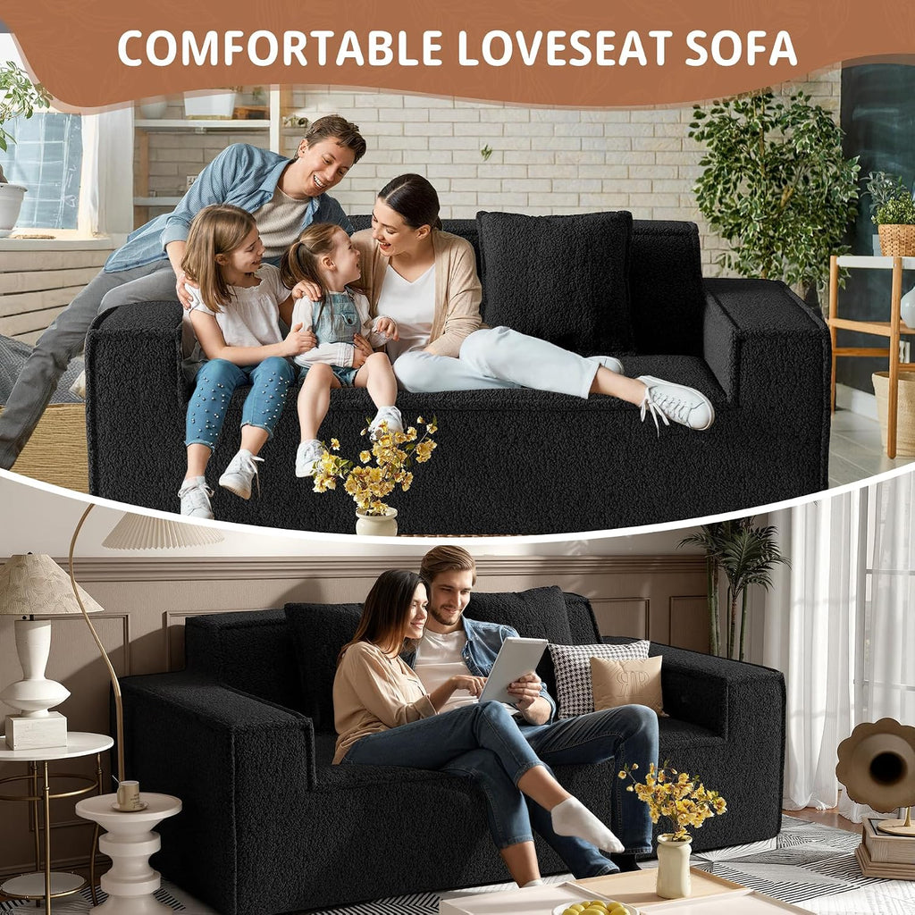75'' Cloud Loveseat Sofa, No Assembly Required Comfy Deep Seat Couches 1 pcs for Living Room, Bedroom, Apartment(Teddy Fabric-Black)