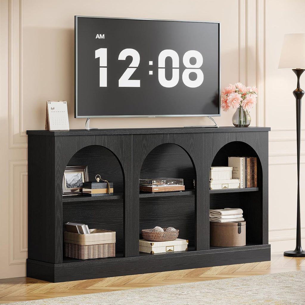 Tribesigns TV Stand for 55/60/65 Inch TV, Farmhouse Entertainment Center with Storage Cabinets, Modern Media Television Console Table for Living Room Bedroom, Black