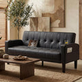 TYBOATLE Sofa Couch 62' W Loveseat w/ 2 USB Charger Ports & 2 Cupholders, Mid-Century Modern Black Faux Leather Tufted Small Love Seat Couches for Office,Compact Living Room,Bedroom,Apartment,Dorm
