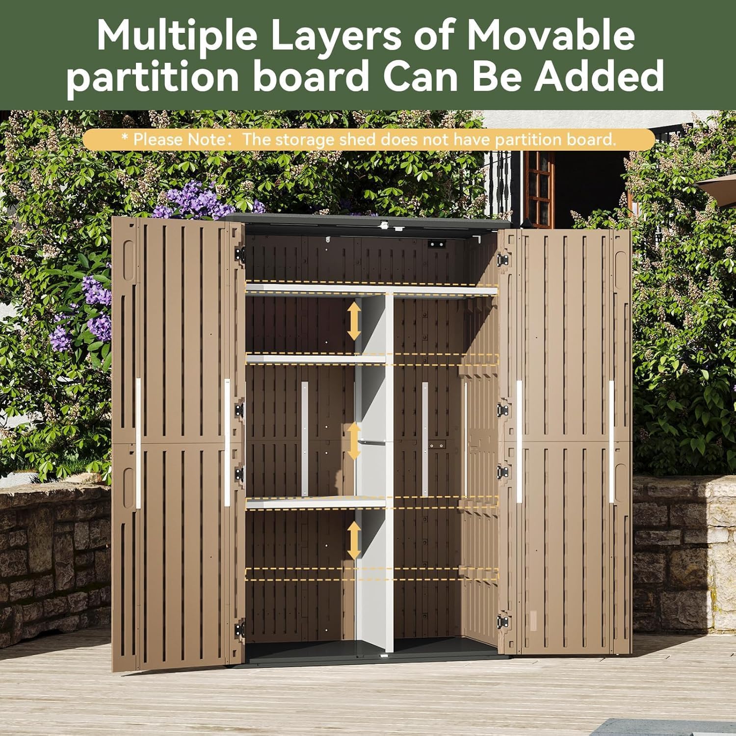 Aoxun Outdoor Storage Shed, 64 Cu.Ft Vertical Storage Sheds Outdoor with Floor, Outdoor Waterproof Storage Cabinet for Garage Storage, Pool Storage (Brown)