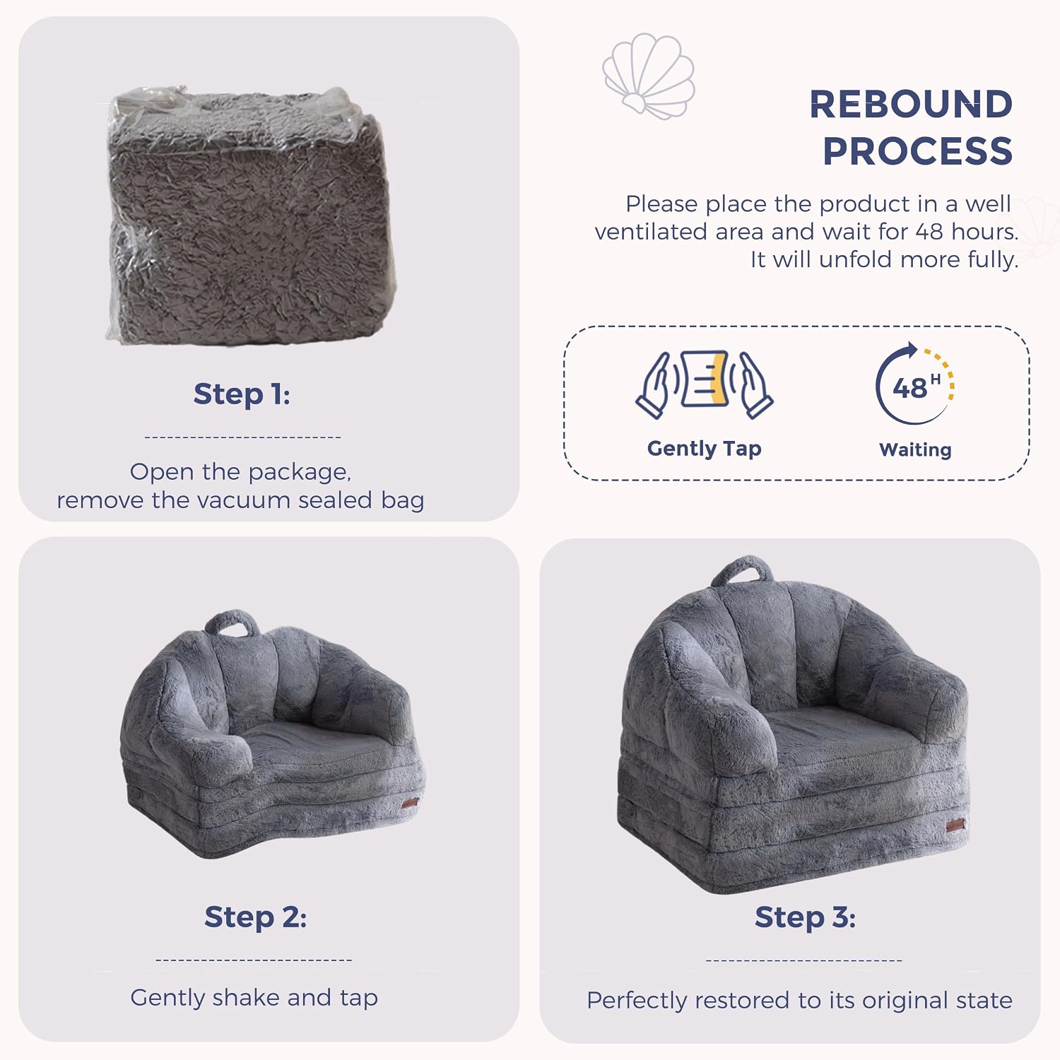MAXYOYO Folding Sofa Bed, 2 in 1 Convertible Sofa to Lounger Comfy Single Bean Bag Chair for Adults, Floor Sleeper Couch with Handle, Faux Fur Couch Bed for Living Room Bedroom, Grey