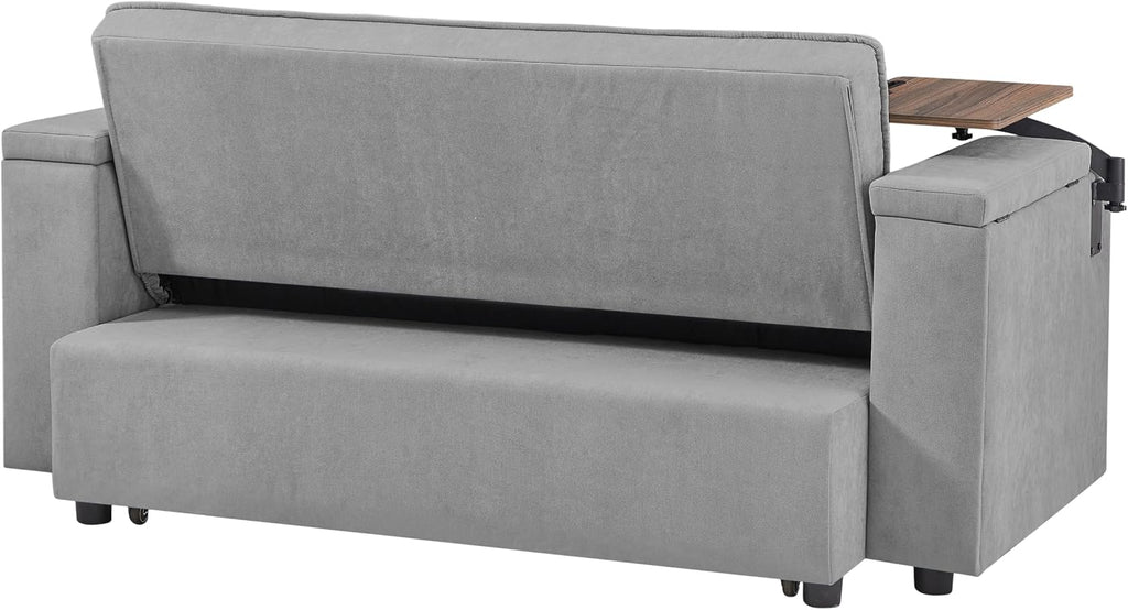 hansones 65'' 3-in-1 Folding Convertible Sofa Bed, Queen Size Pullout Sofa, Modern Chenille Fabric, 360° Swivel Side Table, Easy Assembly, Perfect for Living Room
