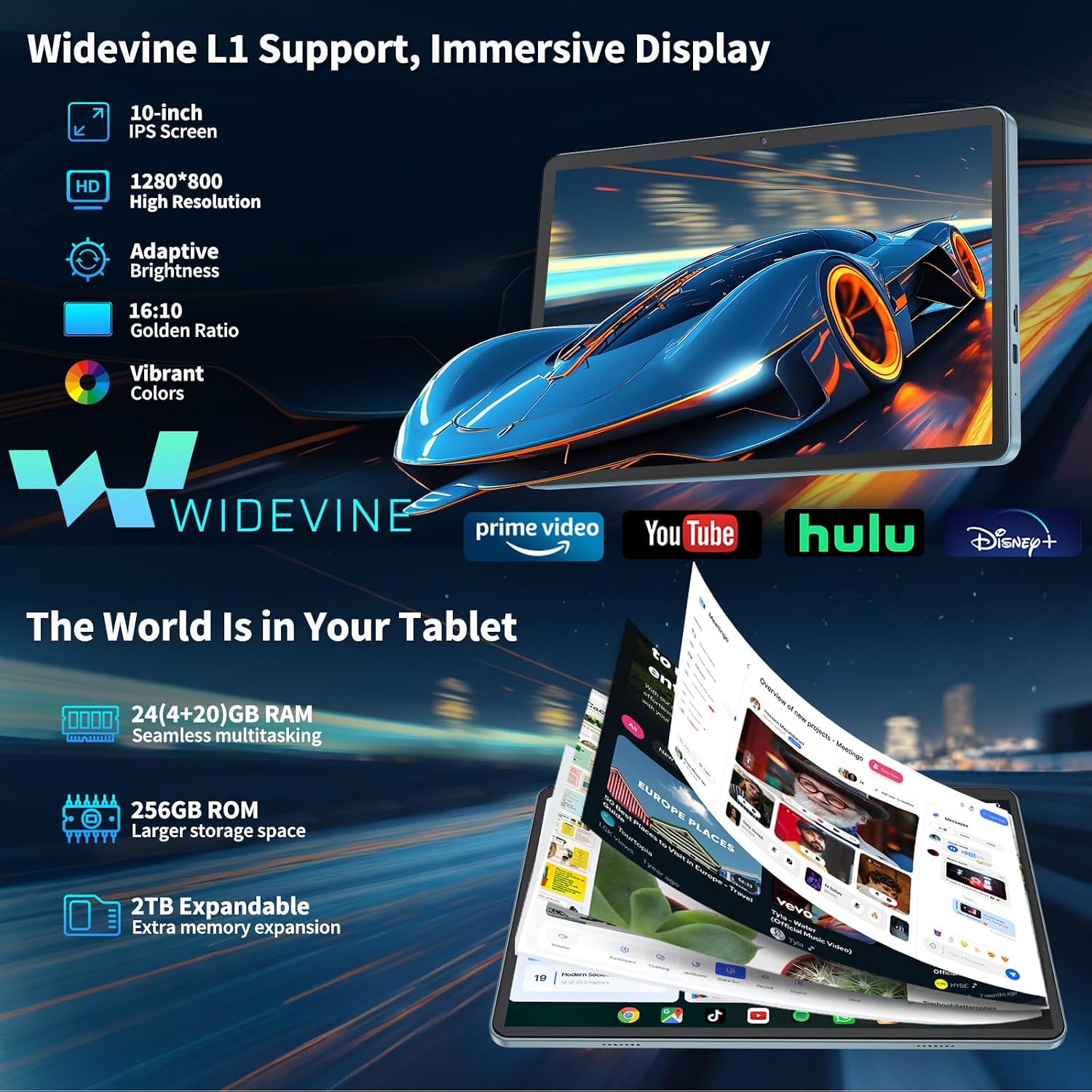 10 inch Android 15 Tablet, 2026 Tablet with Keyboard, 24GB+256GB+2TB Expand, Tablets PC with Gemini AI, 8000mAh Battery, 5G WiFi, Widevine L1, 2 in 1 Tablets with Case, Mouse, Stylus (Green Case)