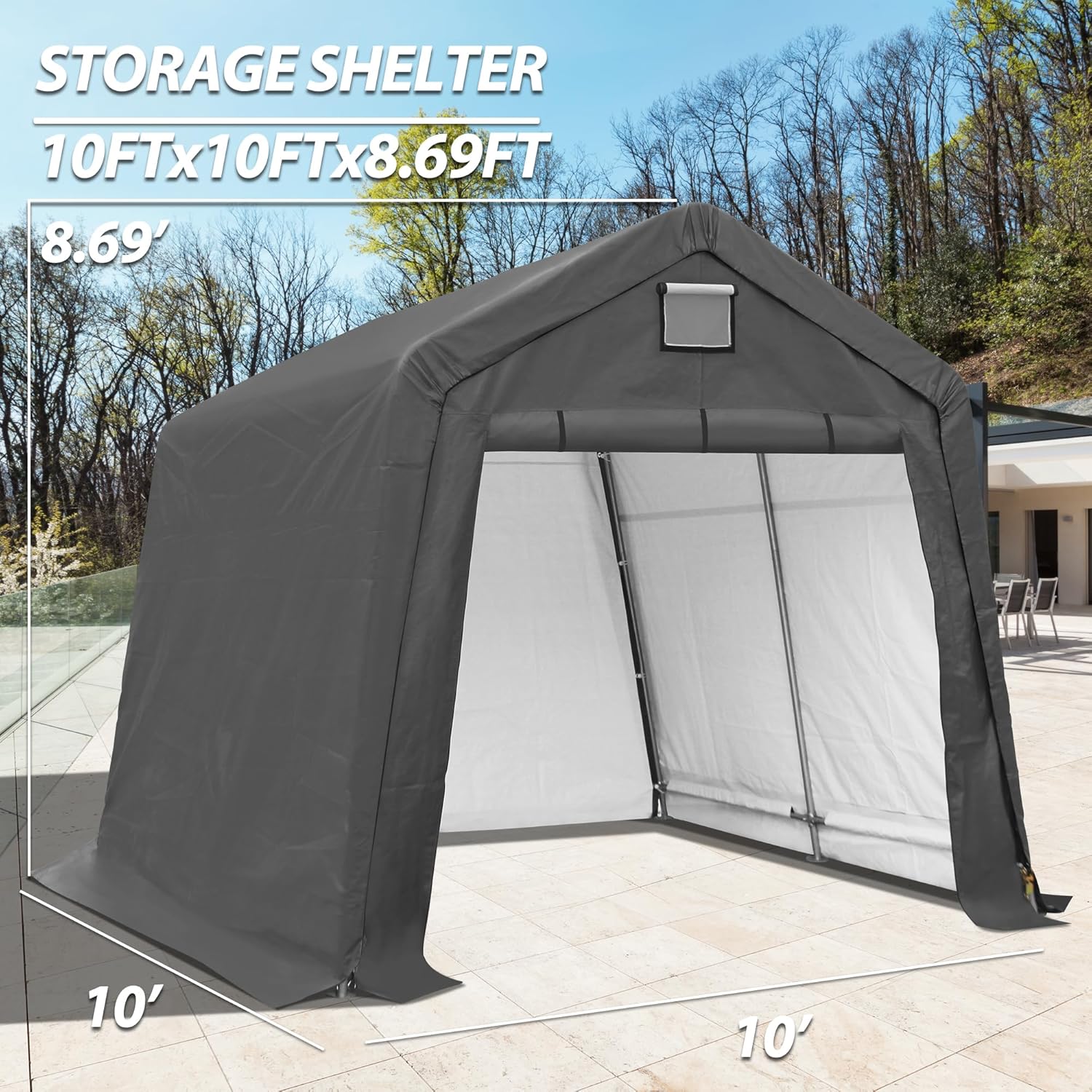10' x 10' Outdoor Portable Storage Shed,Heavy Duty Portable Garage with Roll-up Zipper Door, Storage Shelter Shed for Generator, Vehicles,Motorcycle