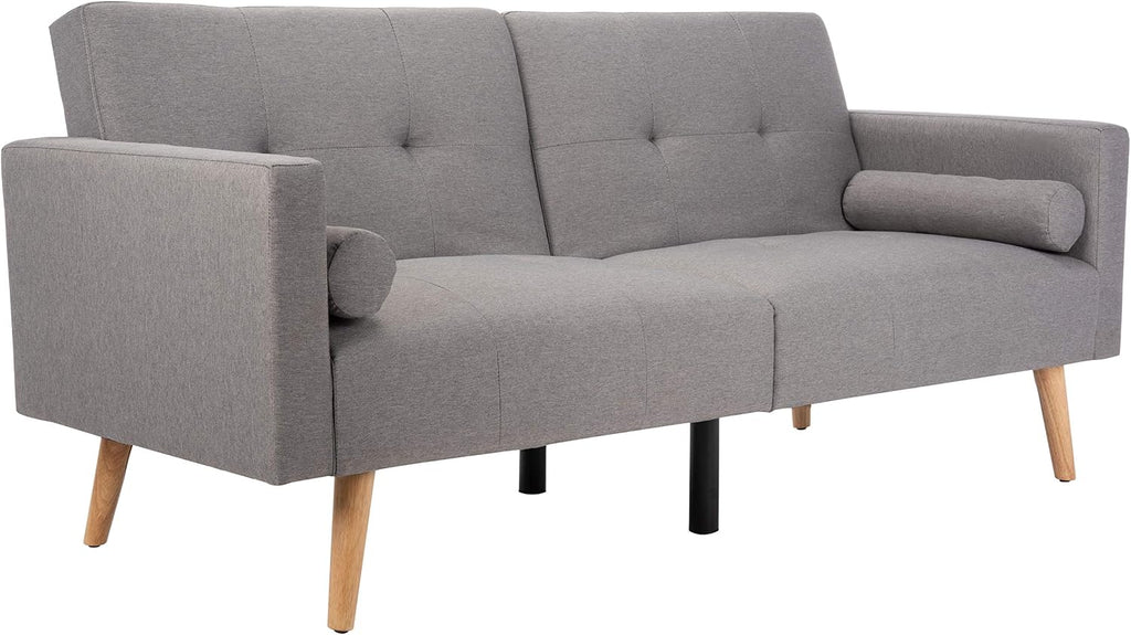 Safavieh Home Murray Retro Grey Foldable Convertible Tufted 71.7' Sofa Bed with Pillow Futon