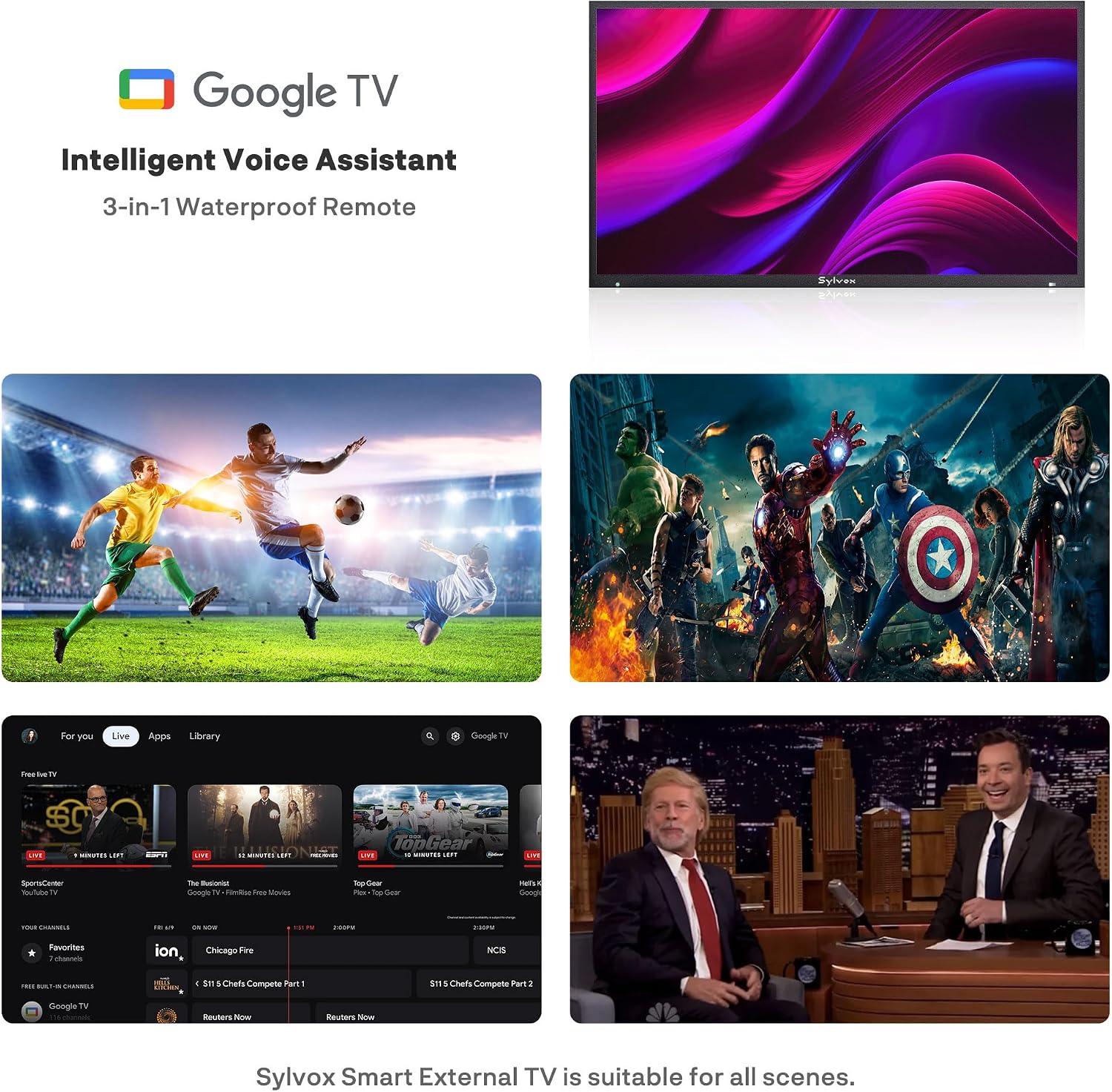 SYLVOX New 75' Outdoor Smart TV, Superior Waterproof Performance, Upgraded Matte Finish for Enhanced Anti-Glare Effect, Full Metal, with Dolby Atmos, 1000nits, Partial Sun Deck Pro 3.0+ Series