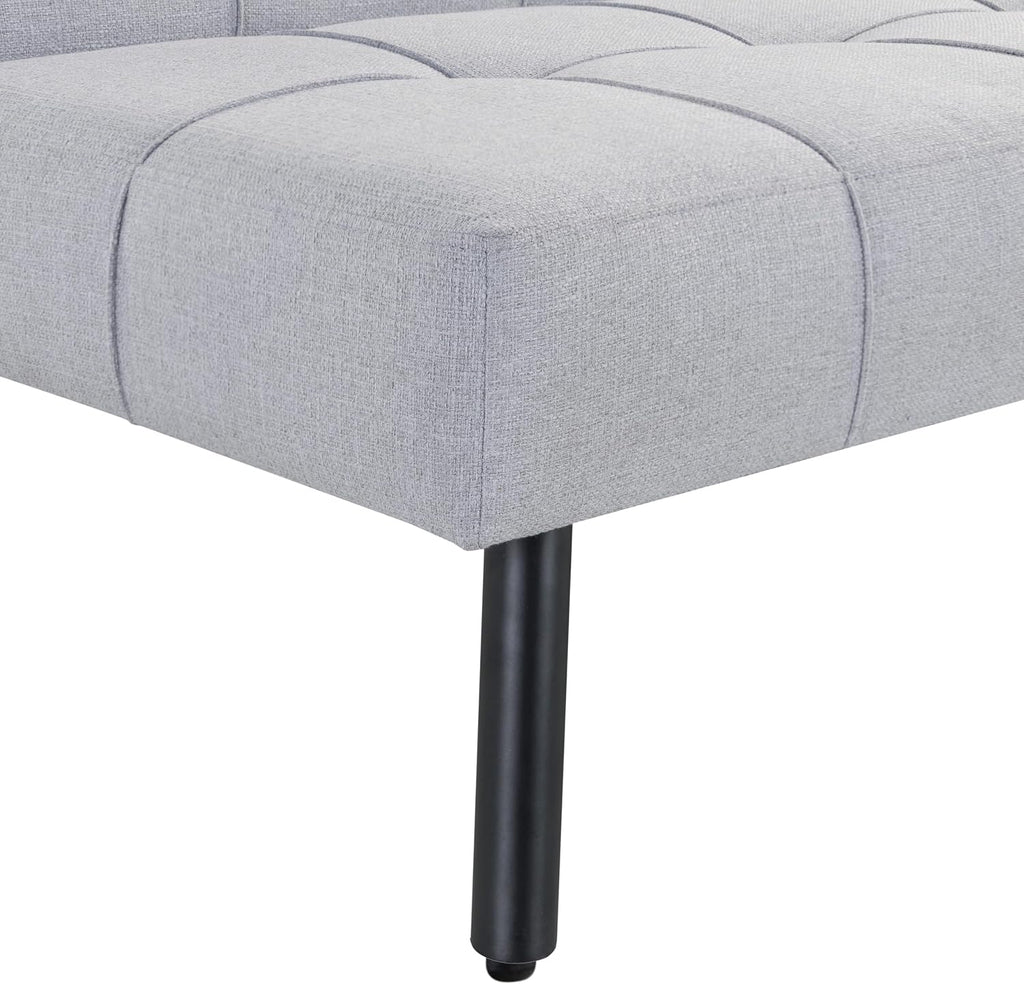 Serta Larken 65' Convertible Futon Sofa, Short Twin Size, Modern, Center Console w/Cup Holders, Dream Coil Comfort, Fingerguard Pinch Point Protection, Soft Woven Polyester Fabric, Light Gray