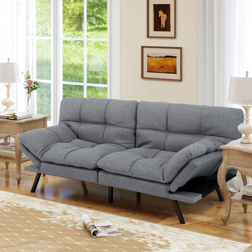 MUUEGM 71' Convertible Futon Sofa Bed, Upholstered Small Futon Couches with Adjustable Backrest, Loveseat Sleeper Bed for Compact Living Room Studio Office (Silver Grey)