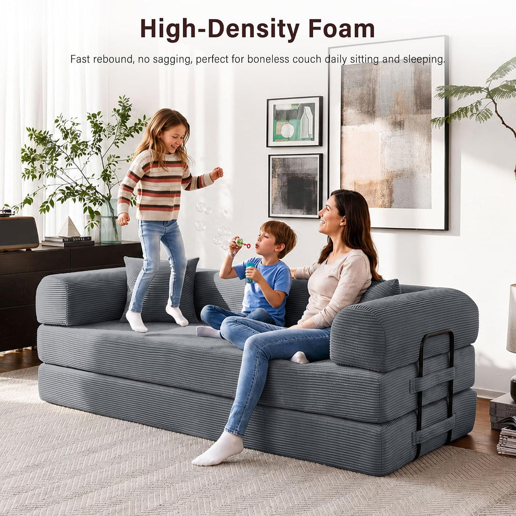 79' Convertible Sofa Bed, 5-in-1 Corduroy Boneless Couch Bed Sofa Pull Out, Memory Foam Couch, No Assembly Futon Couches for Living Room (Dark Gray)