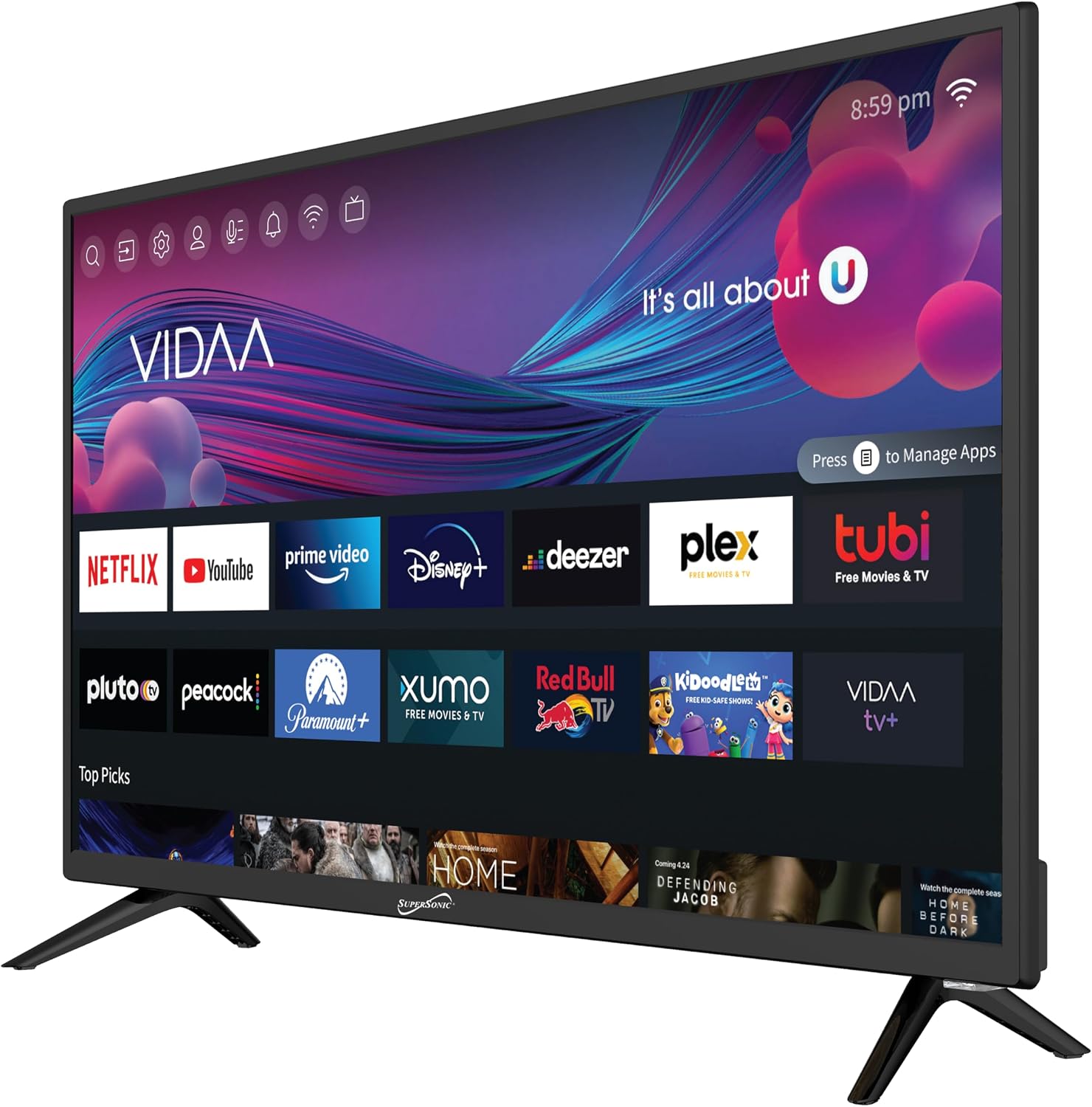 Supersonic SC-3226SDVD 32-inch LED Smart HDTV w/DVD Player, ATSC & NTSC System, 3X HDMI, 1080p, WiFi, USB, Multi Language OSD, AC/DC Compatible for Home, Kitchen, or RV Camper, DC Car Cord Included