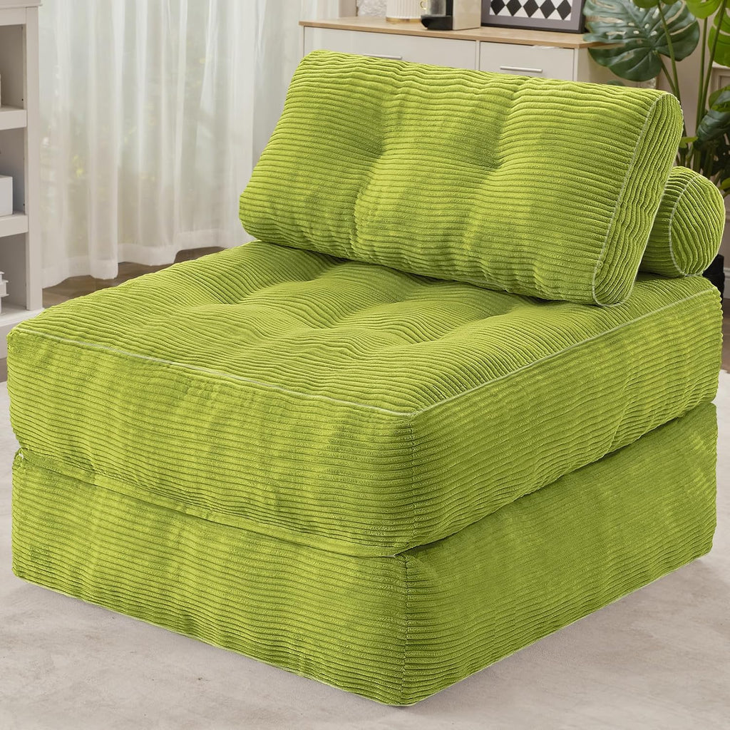 HABUTWAY Folding Sofa Bed, Convertible Sleeper Chair Bed w/Dual-Pillow & Handle, Foldable Floor Sofa Lounge w/Back Support for Living Room, Bedroom, Apartment, Office, Single, Green