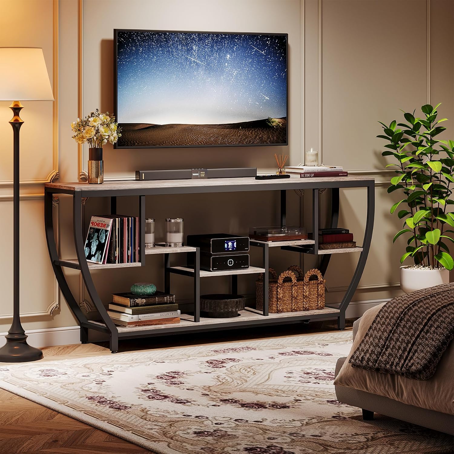 Tribesigns TV Stand for Televisions up to 80 Inches, 70.9 Inches Entertainment Center with Storage Shelves, Wood TV Media Console Table Unit for Living Room, Bedroom, Grey