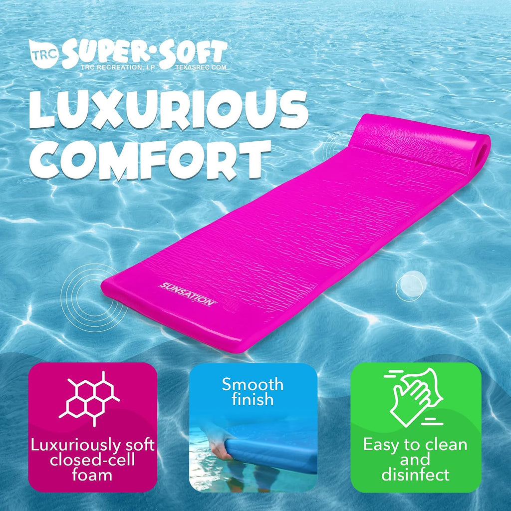 TRC Recreation Sunsation Thick Foam Pool Float Lounger w/Headrest for Lounging & Sunbathing in Swimming Pools, Beaches & Lakes