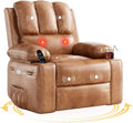 22'' Electric Recliner Chair for Adults, Swivel Rocker Recliner with Massage and Heat, Pu Leather Single Sofa with Cup Holder and Side Pocket, for Living Room, Bedroom, Vintage Leather