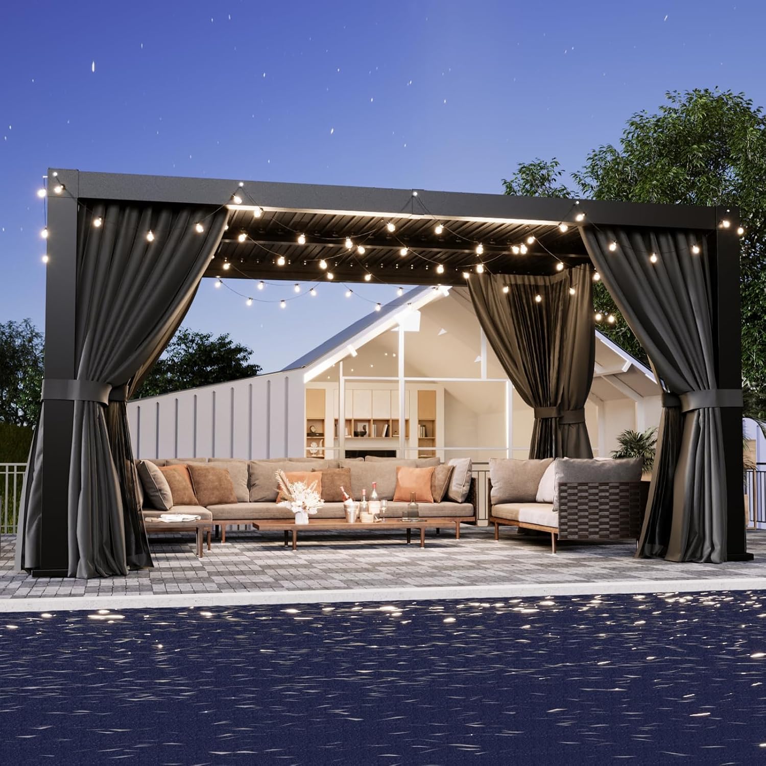 Aoxun Louvered Pergola 10' x 12' Outdoor Aluminum Pergola with Adjustable Louvers and Integrated Drainage System for Decks, Gardens and Backyards, Easy Installation, Gray