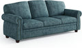 ONBRILL 90 Inch Rolled Arm Sofa for Living Room, Deep Seat Nailhead Trim Couch, Comfy 3 Seater Chenille Couch w/Wooden Leg, Springs Seat Cushion, Large Traditional Sofa for Farmhouse, Blue