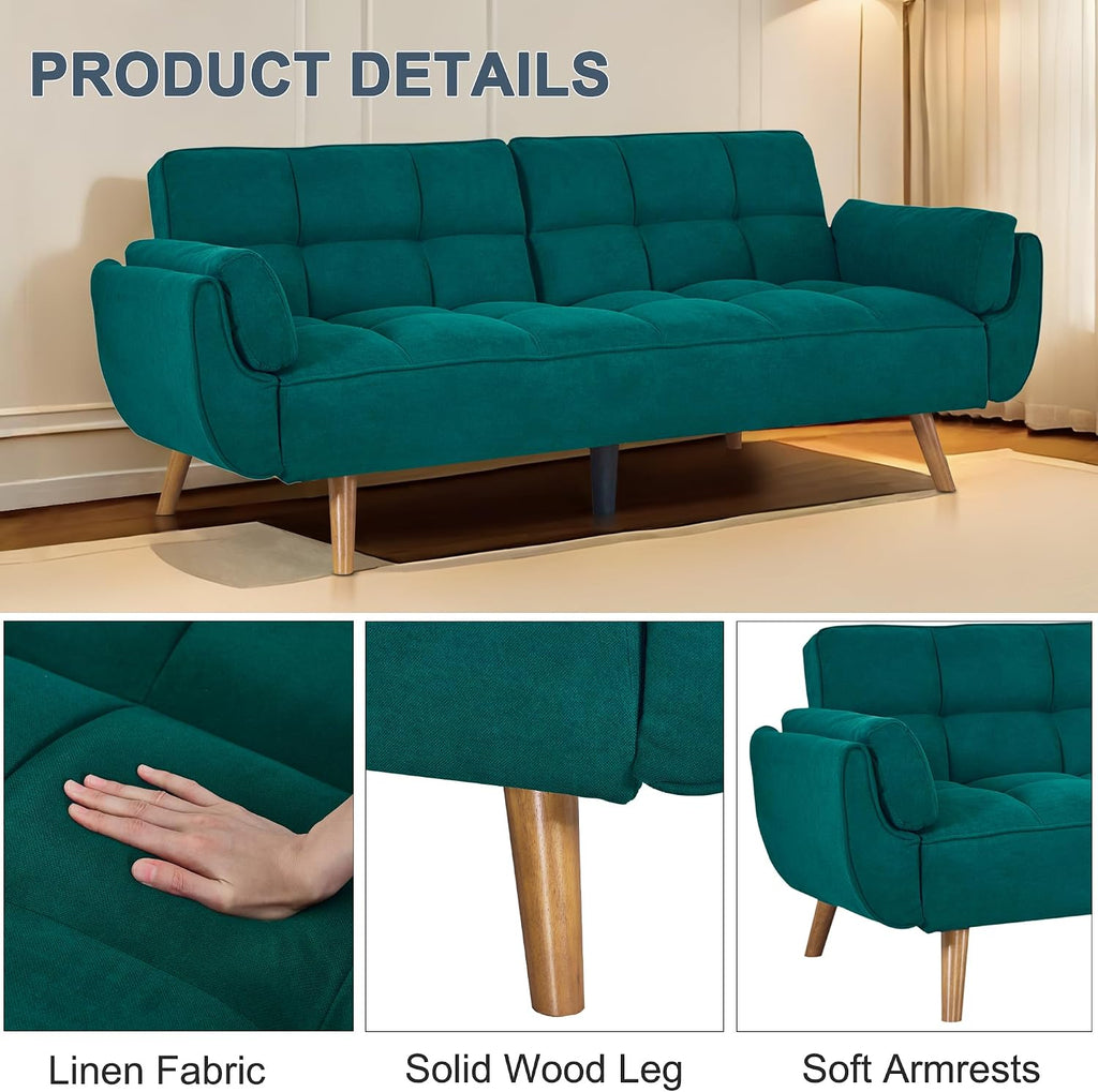 Convertible futon Sofa Bed, Sleeper Sofa Bed with Adjustable backrest, Small Space Small Sofa, Living Room, Bedroom (Green)