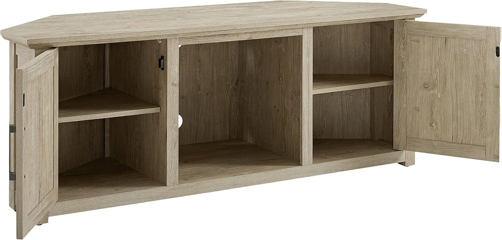 Crosley Furniture Camden Corner TV Stand for 65+ inch TVs, Entertainment Center with Storage Shelves, Frosted Oak