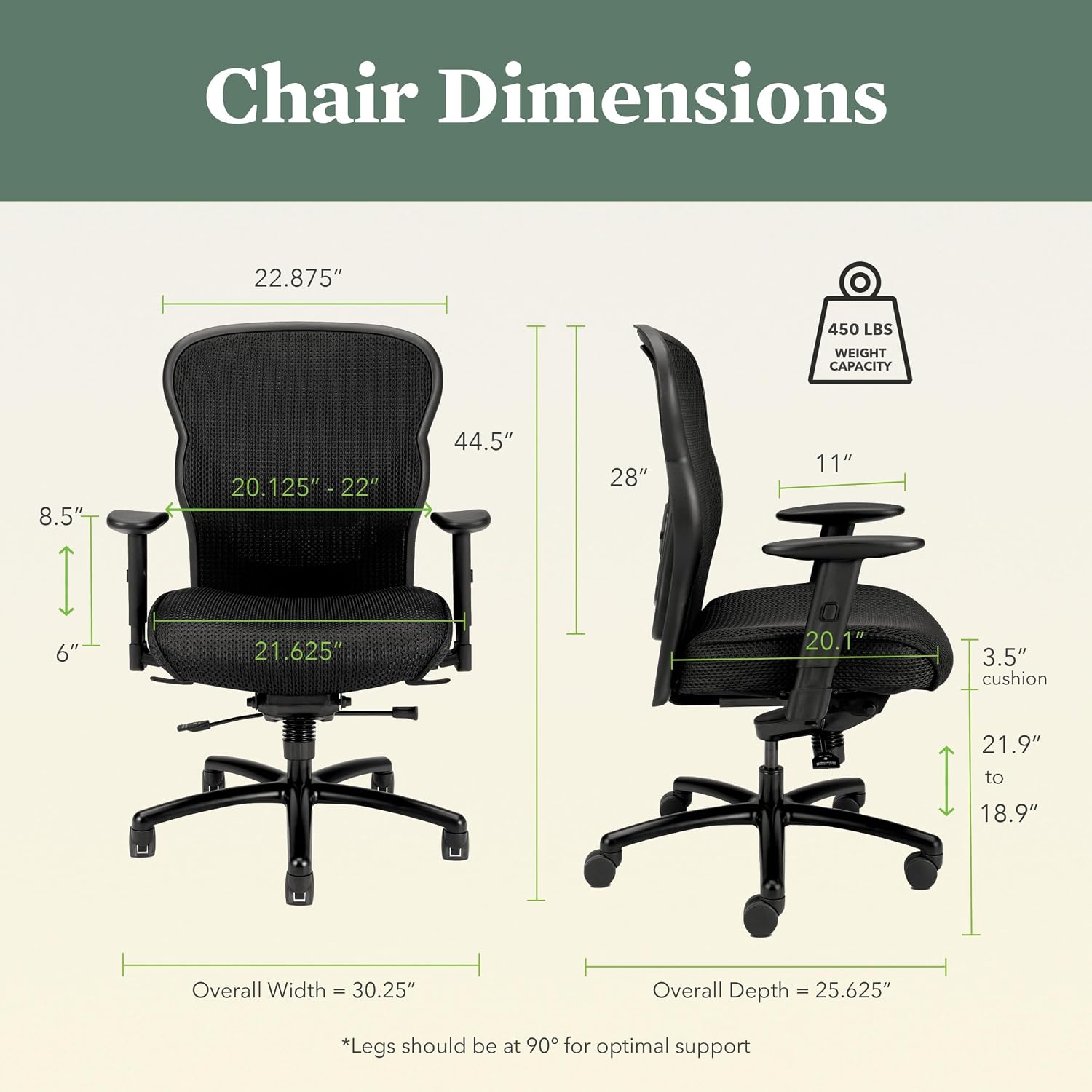 Bundle of HON Wave Big and Tall Office Chair, 450lbs Weight Capacity, Extra Wide Seat, Heavy Duty Tilt Recline, Swivel Wheels, Comfortable for Long Hours + Carpet Chair Mat (36' x 48')