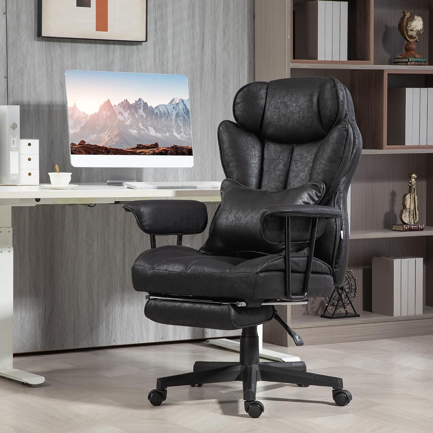 Ergonomic Office Chair with Vibration Massage & Heat, Big and Tall Reclining Computer Desk Chairs with Footrest, Lumbar Support, Swivel Rolling Wheels for Home Office Gaming Adults Chairs,Black