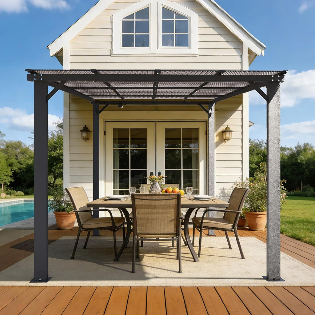 10'×8' Patio Gazebo with Waterproof Fuzzy Strip, Outdoor Gazebo with Innovative Base Support, Wall Mounted Gazebos Pergola with Roof for Backyard, Decks, Garden