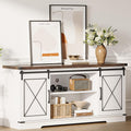 IDEALHOUSE Farmhouse TV Stand and Entertainment Center for Tv up to 65 inches with Sliding Barn Doors, Tv Media Console Table with Storage Cabinet for Living Room, White & Brown