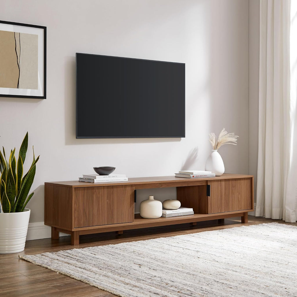 Walker Edison Arundo Fluted TV Stand for TVs up to 80 Inches, 70' TV Stand, Mocha