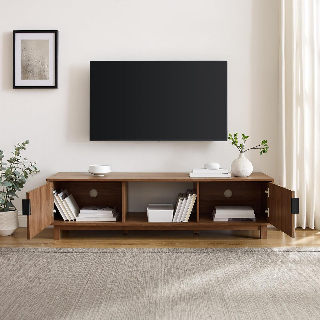 Walker Edison Arundo Fluted TV Stand for TVs up to 65 Inches, 58' TV Stand, Mocha