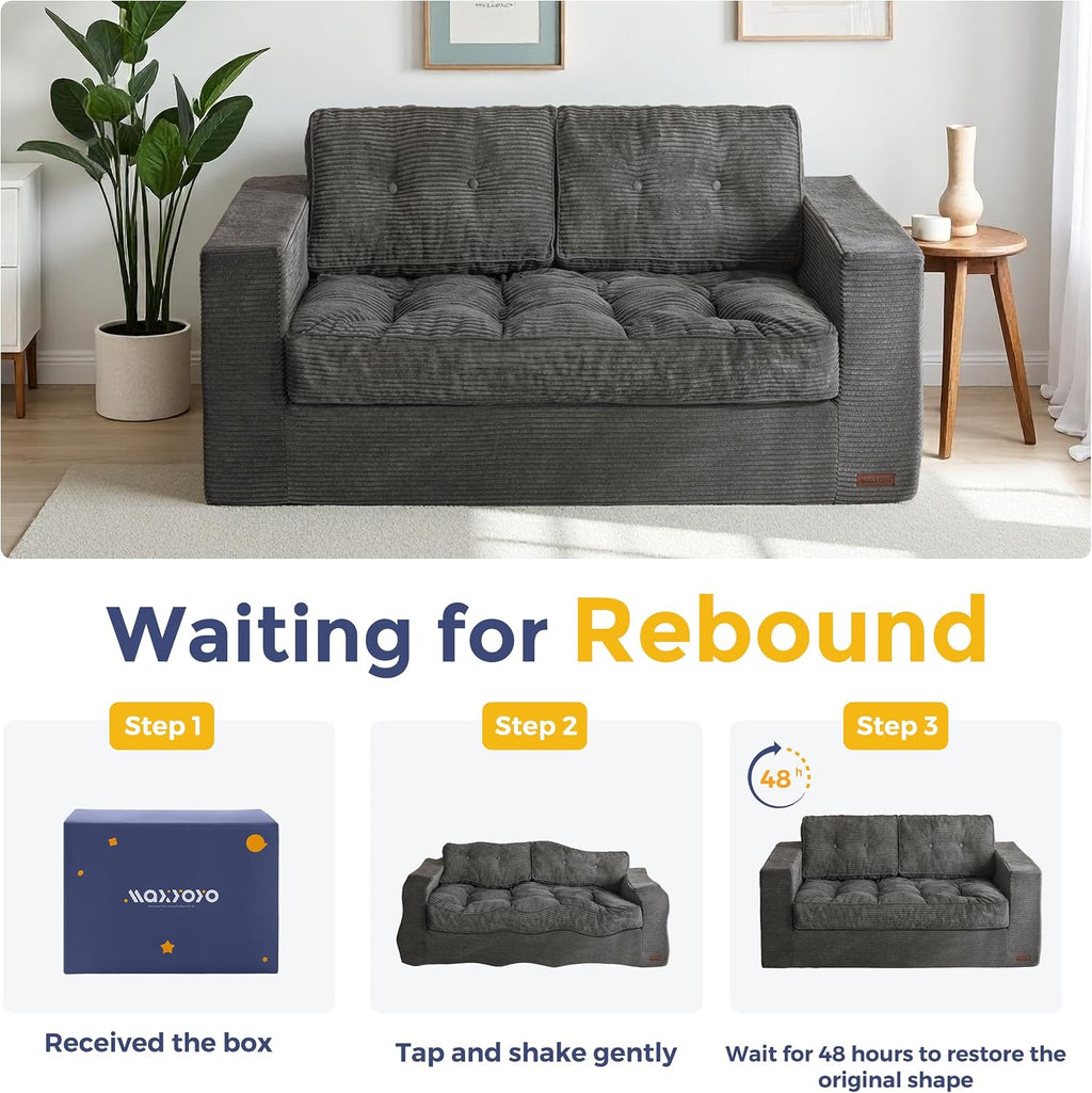 MAXYOYO Bean Bag Chair for Adults, Upholstered Floor Sofa with Armrests, Loveseat Boneless Couch with Tufted Cushion & Backrest, Sofa in A Box, Large Bean Bag Couch for Bedroom Living Room, Dark Grey