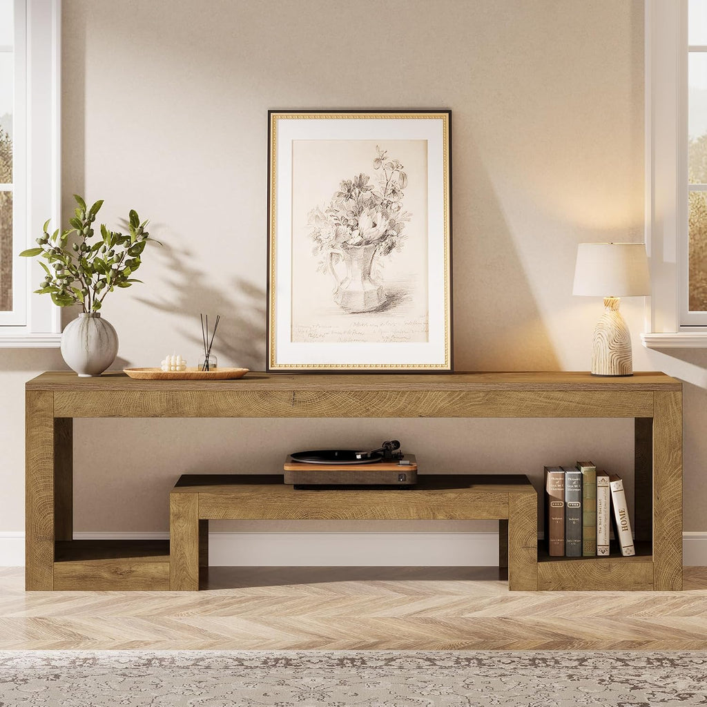 Tribesigns 63-Inch TV Stand for 55/60/65/75-Inch TVs, Farmhouse Entertainment Center with Open Storage Shelves, Wood Television Console for Living Room, Bedroom, Wood