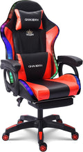 RGB Gaming Chair - Ergonomic Design with Massage, Footrest, and Integrated Speakers - Swivel Reclining PU Leather Gaming Chair with Lumbar Support - High-Back Racing Gaming Chair.,Red