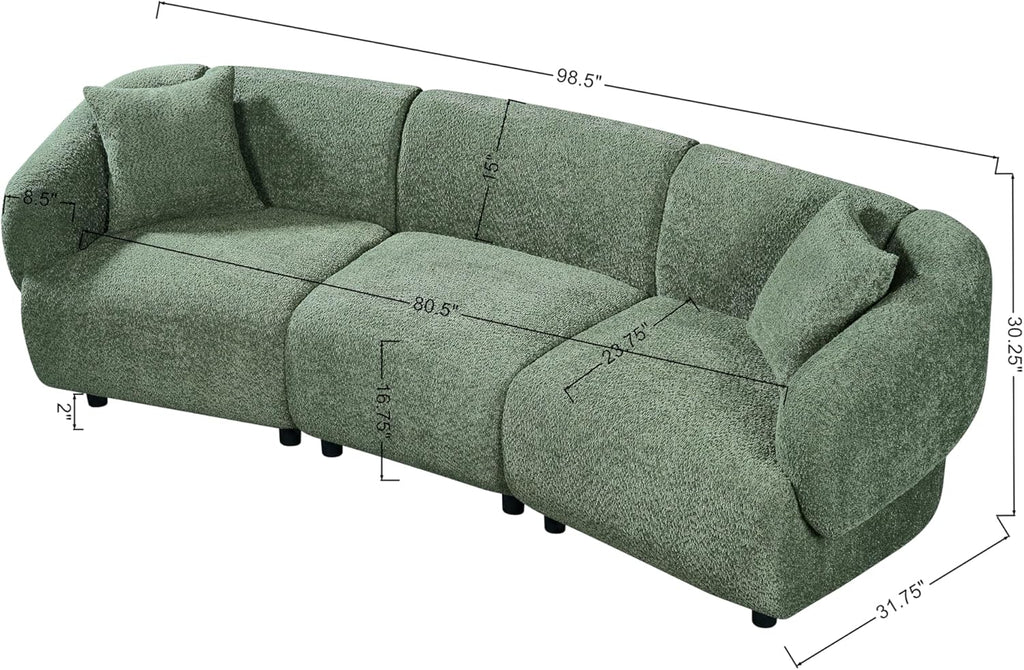 Christopher Knight Home Obito Boucle Upholstered 3-Seater Sofa, Modern Home Sofa Living Room, Wooden Large Upholstered Sofa Couch for Apartment/Home Office, Olive Green