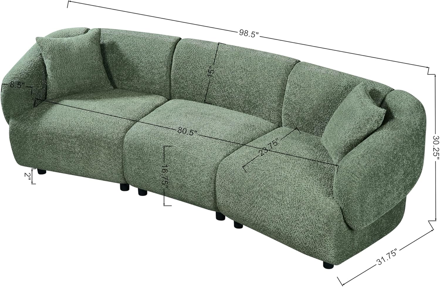 Christopher Knight Home Obito Boucle Upholstered 3-Seater Sofa, Modern Home Sofa Living Room, Wooden Large Upholstered Sofa Couch for Apartment/Home Office, Olive Green