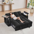 hansones 66' Multi-Functional Pull-Out Sofa Bed with Hidden Side Table, Storage Armrests, Built-in Charging Port, Spring Mattress, Solid Wood Frame – Ideal for Small Spaces, Easy Assembly