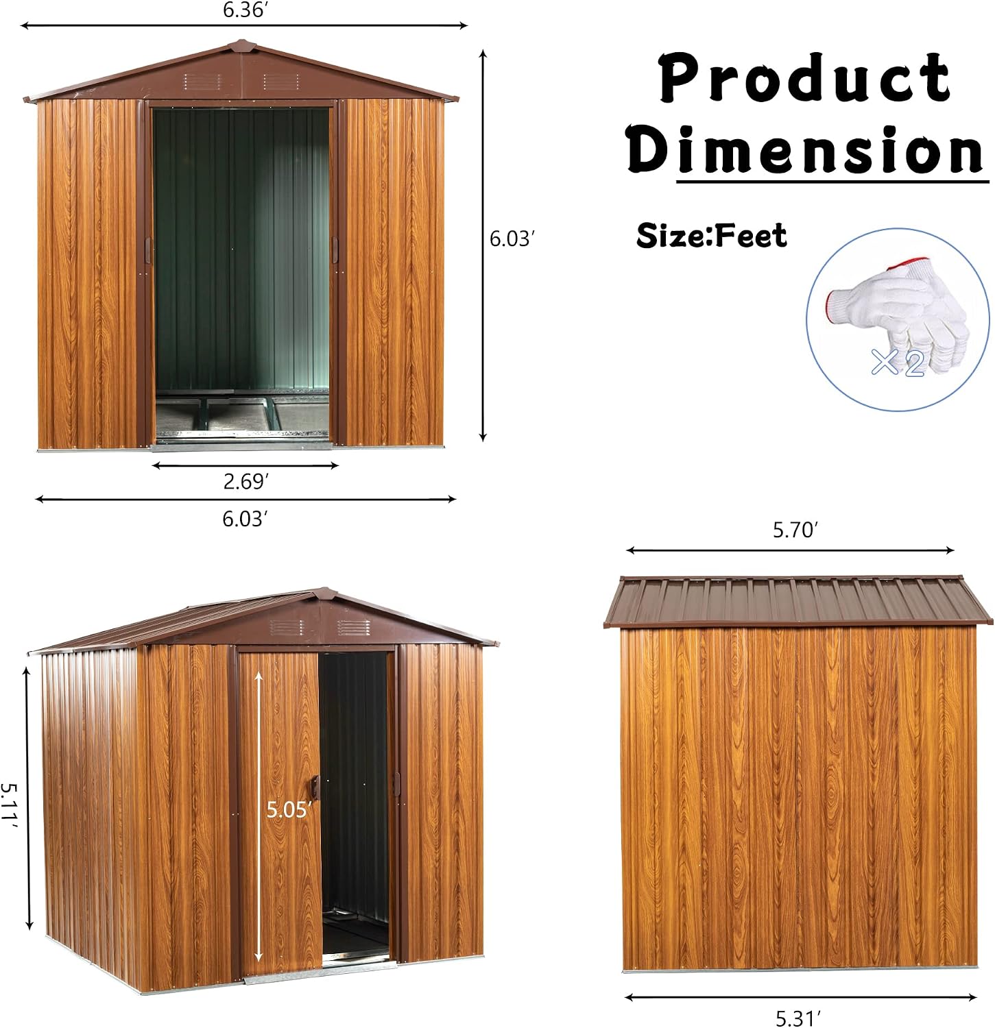 KEIKI 6x6 FT Outdoor Metal Storage Shed with Peaked Roof,Vents and Lockable Door for Garden Yard Lawn