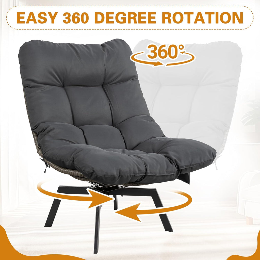 Shintenchi Outdoor Wicker Swivel Chair,Grey Rattan Patio Rotating Chair with Cushion,360° Rotation Patio Lounge Chairs for Living Room Bedroom Backyard Balcony(Grey Cushion)