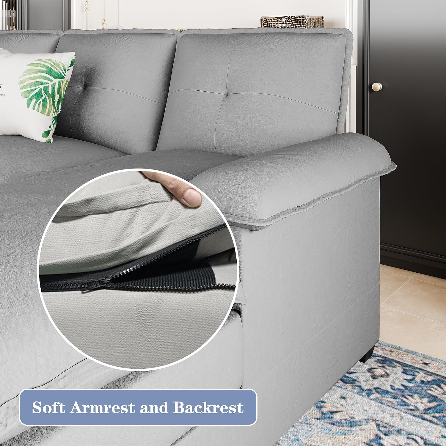 U Shaped Sectional Couch for Living Room,110' 4-Seater Comfy Couch with Double Chaise,Deep Seat Modular Sofa Couches with Thick Cushion & Soft Backrest,Light Grey