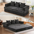 Futon Sofa Bed, Modular Convertible Folding 3 Seater Chenille Foam Floor Loveseat Sleeper Sofa Couch with 3 Pillows, No Assembly Compressed Boneless Couch, for Living Room Bedroom Guest Room, Black