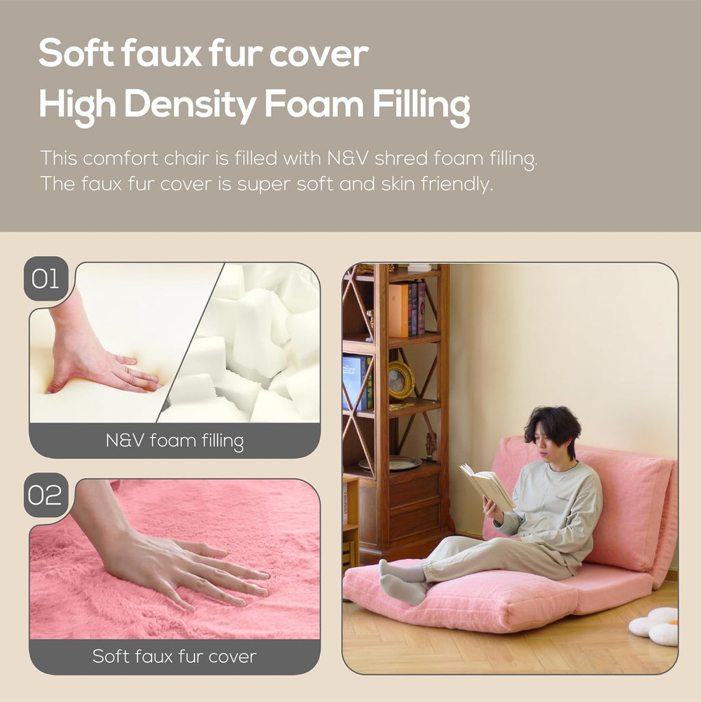 N&V Folding Matress Sofa Bean Bag Bed, Foam Filling Folding Matress Sofa, Includes Removable and Machine Washable Cover, Soft Premium Faux Fur (Small, Brown)