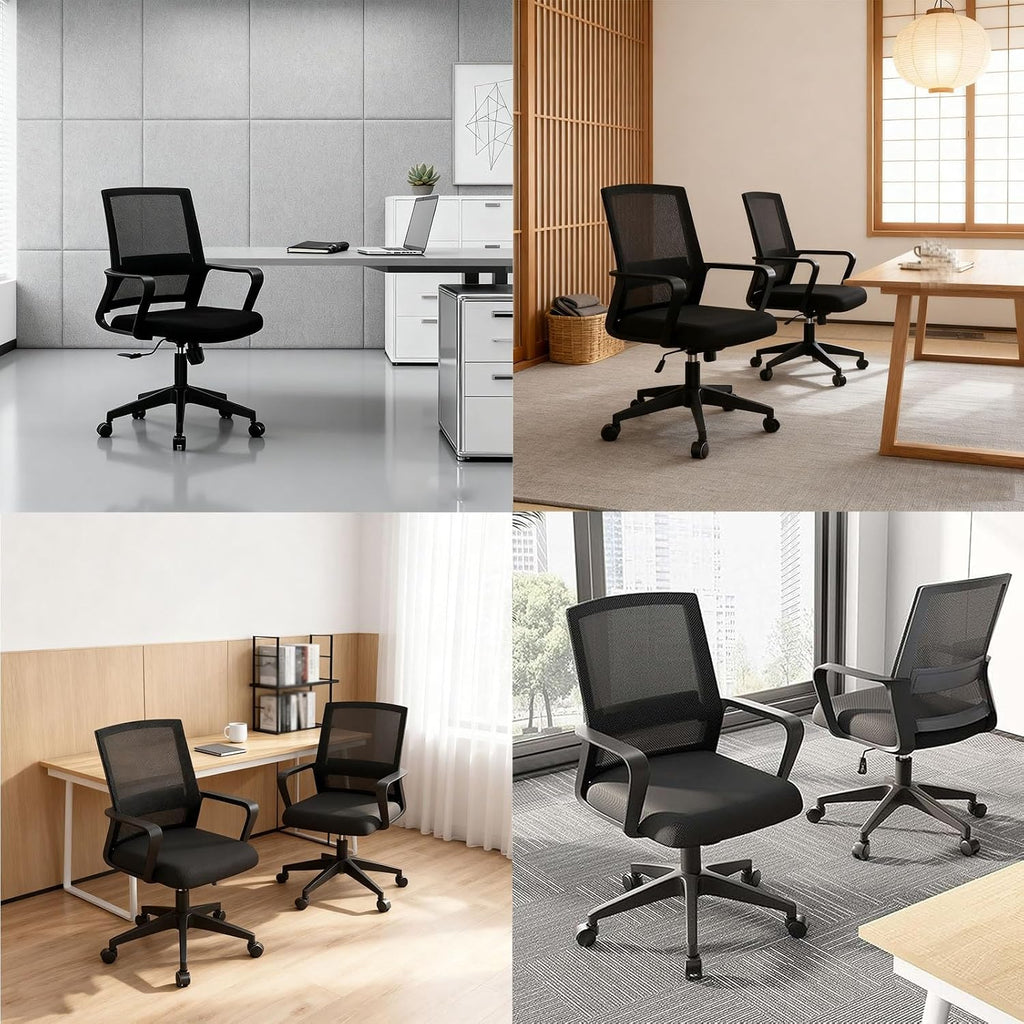 Home Mesh Desk Chair Set of 2,Mid-Back Mesh Computer Chair, Ergonomic Desk Chair, Lumbar Support Comfortable Executive,with Wheels 360 Swivel Task Chair for Office Home and Gaming