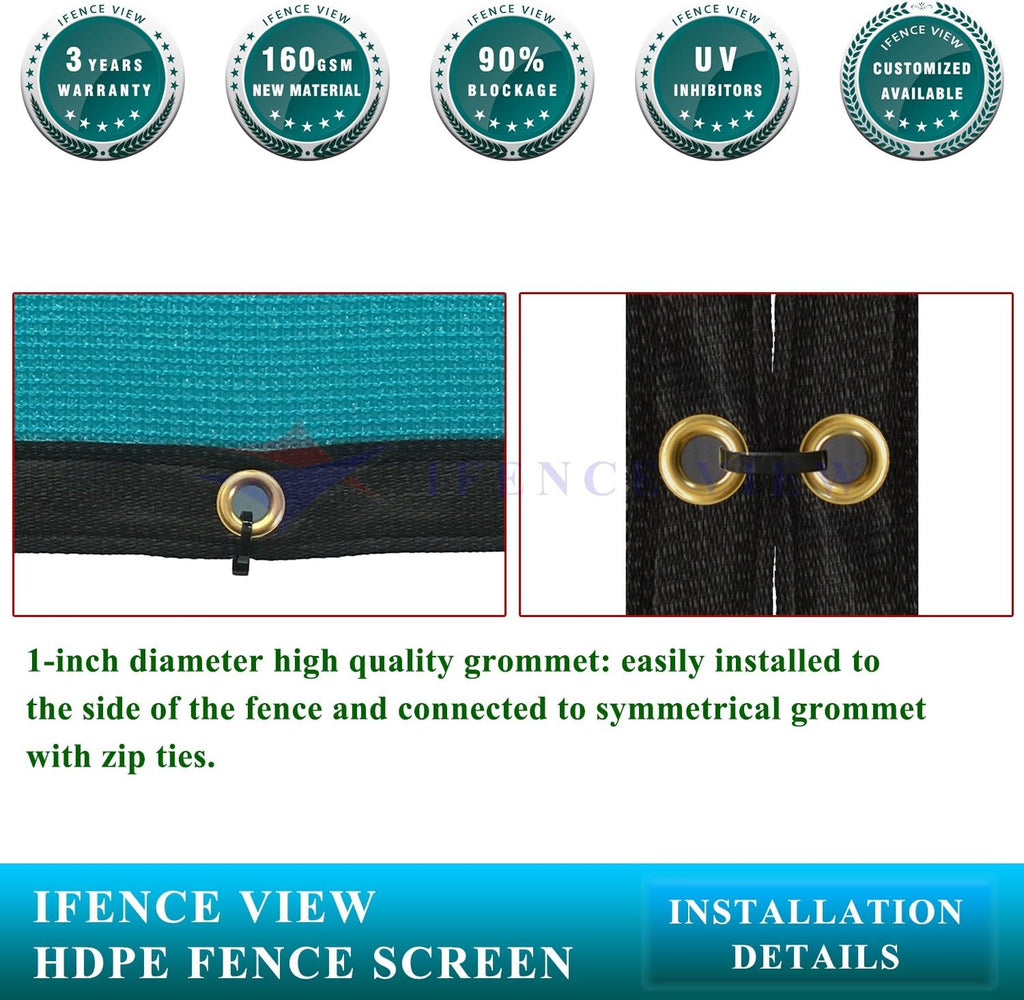 Ifenceview 6' x 1' to 6' x 100' Turquoise Green Shade Cloth Fabric Fence Privacy Screen Panels Mesh Net for Construction Site Gate Yard Driveway Garden Railing Pool Balcony Canopy Awning (6' x 65')