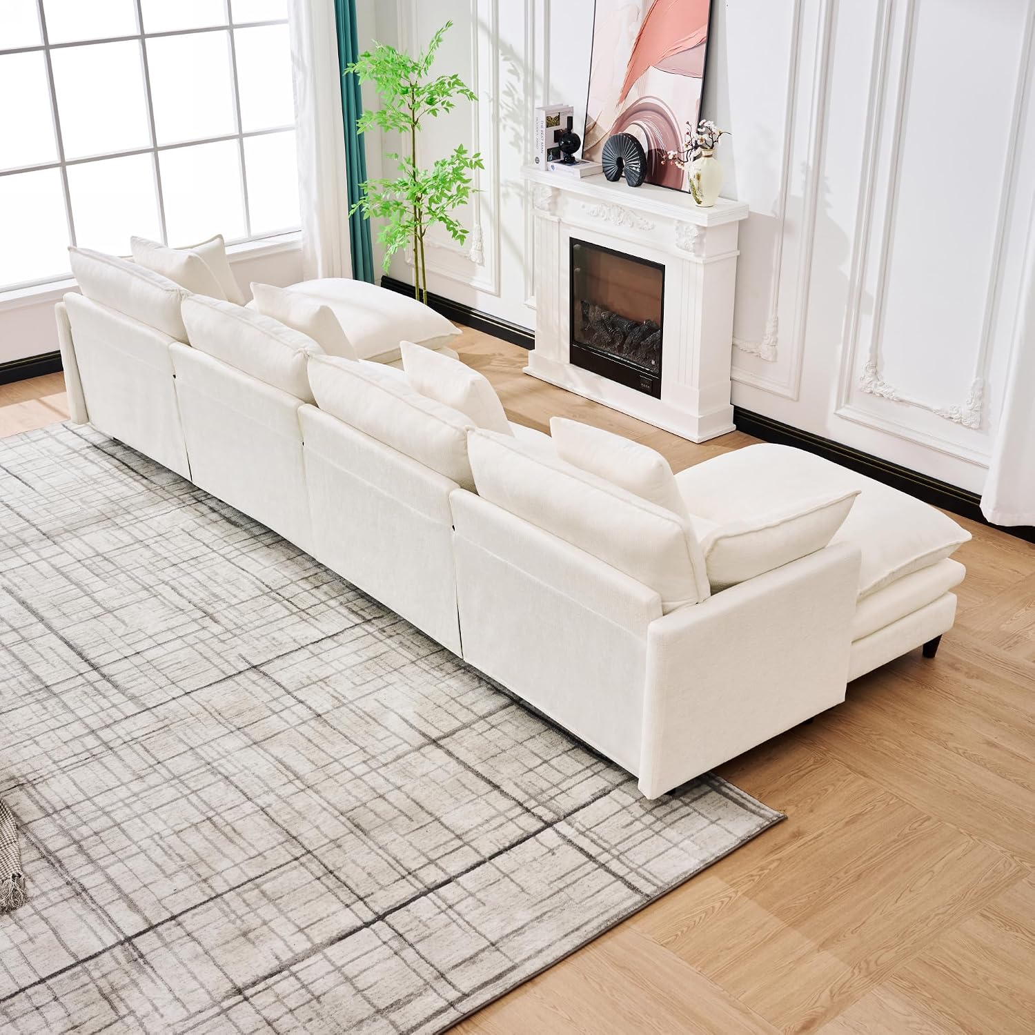 Eafurn 141' Oversized Modular Sectional Sofa Convertible U Shaped Couch for Living Room - 6 Seater Chenille Couches Set with Ottomans and Waist Pillows for Living Room Apartment