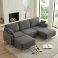 VINGLI 100' W U Shaped Couch with Ottoman, 22' Deep Seat Comfortable Sectional Couches for Living Room, 3 Seater Chenille Fabric Cloud Sofa for Apartment, Small Spaces, Bedroom, Grey